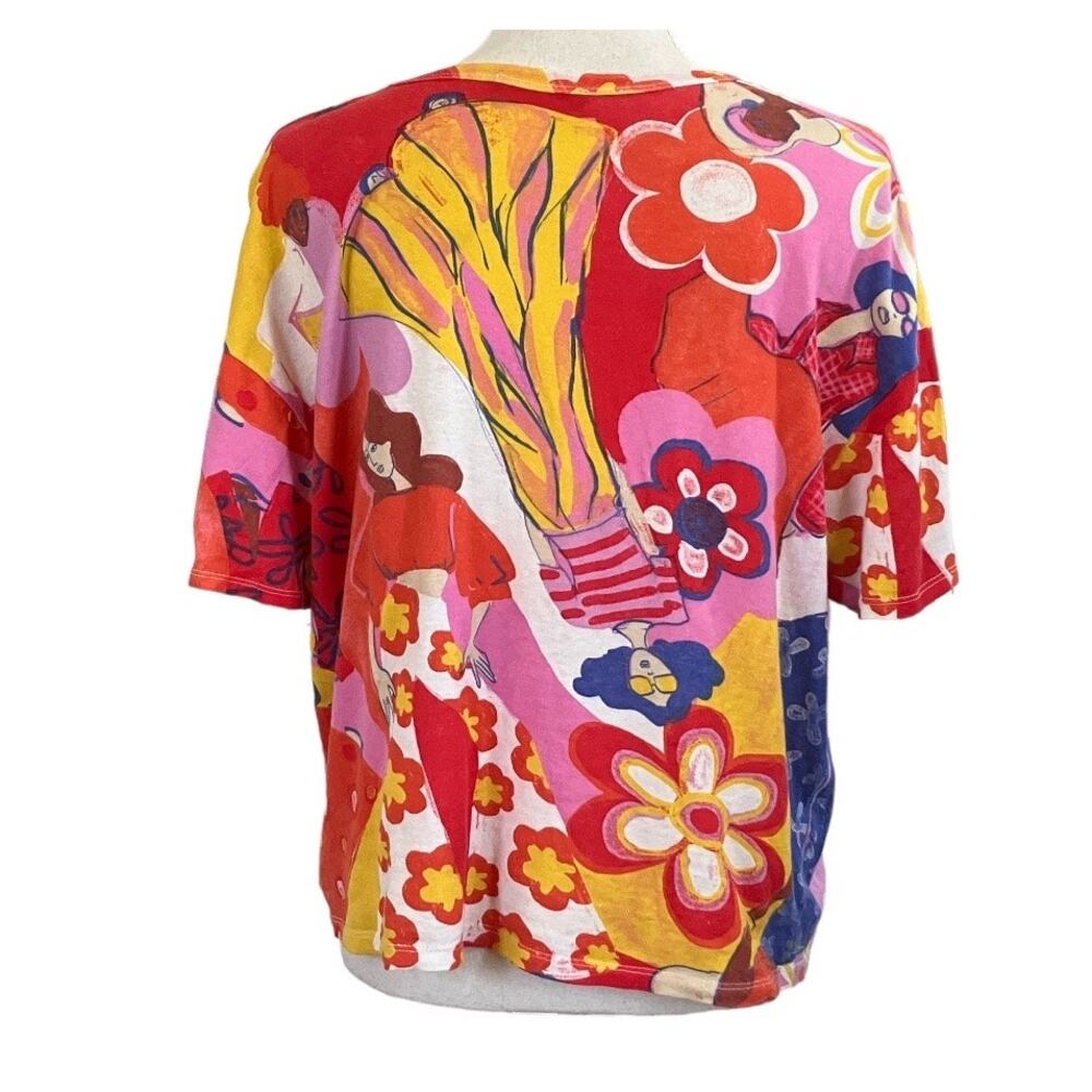 Zara Pink Orange Yellow Abstract Shirt Large - Picture 2 of 3